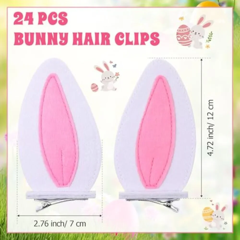 24 Pcs Bunny Ears Hair Clips 4.7In Costume Accessories Party Favors